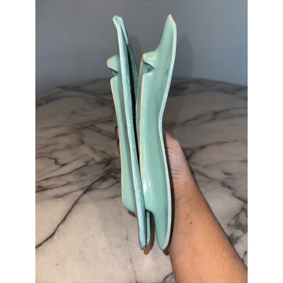 2 Vintage 1950's Shawnee Pottery Ashtray Stardust Turquoise Handmade Art Deco - Picture 5 of 13